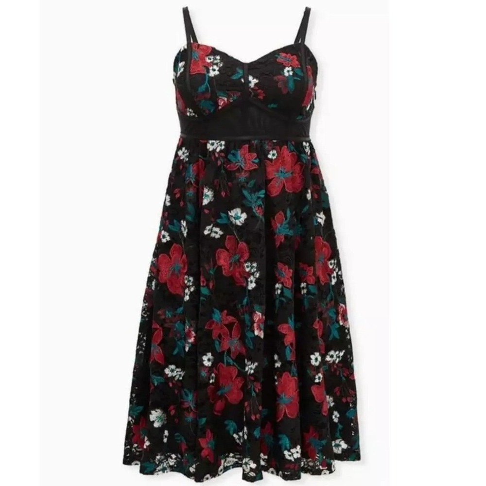 NWT Torrid 14 Black Floral Embroidered Lace Midi Dress Special Occasion $230